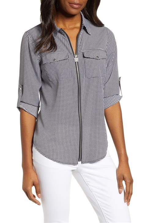 michael kors grey women's button down|Women's Grey Designer Tops .